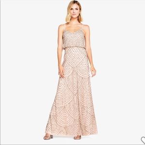 Adrianna papell beaded Art Deco blush long dress